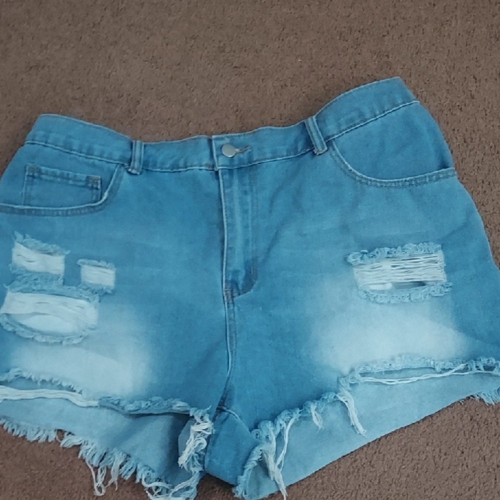 SHEIN Blue Distressed Jean Shorts